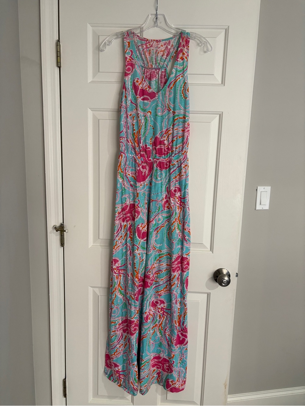Lilly Pulitzer Aqua Pink Jellyfish Cotton Knit Racerback Maxi Dress - Small